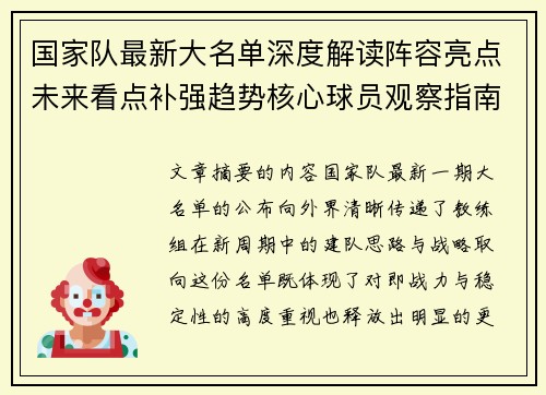 国家队最新大名单深度解读阵容亮点未来看点补强趋势核心球员观察指南